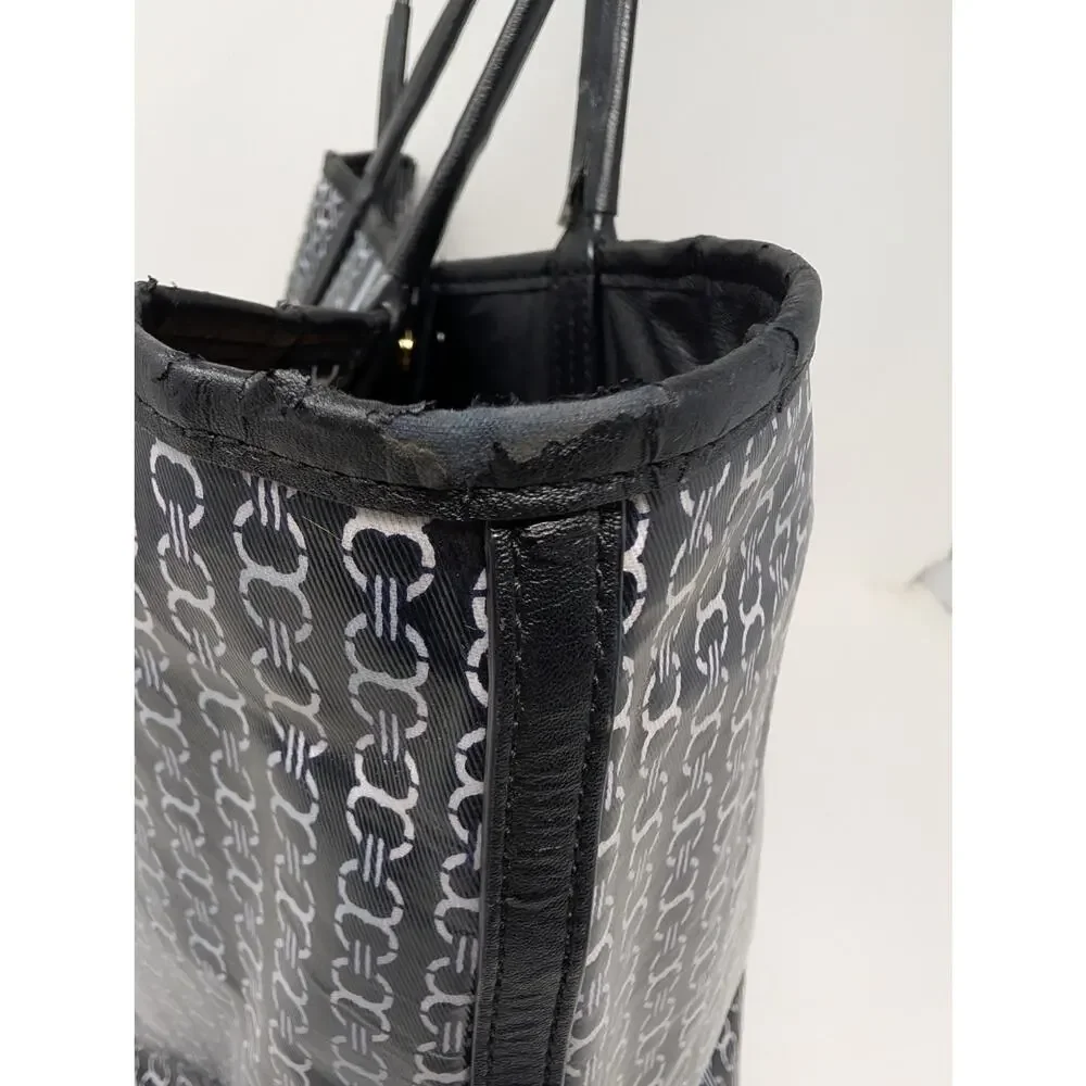 Tory Burch Gemini Link Tote Black Logo Print Coated Canvas Carryall